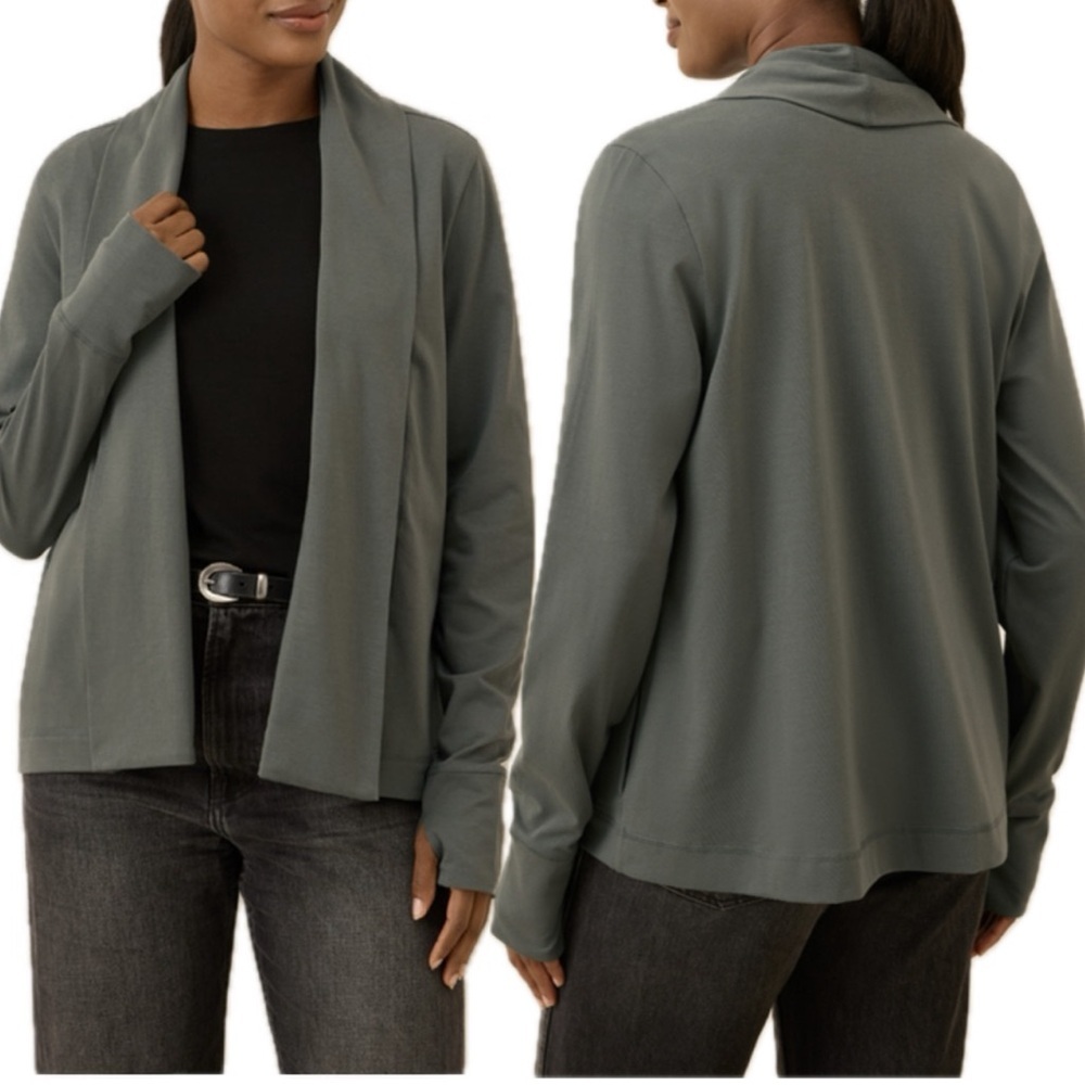 Pact Women’s Organic Luxe Essential Swing Cardigan Sz L Castor Green Sustainable